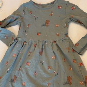 H&M Kids Long Sleeve Forest Animal Dress - Green